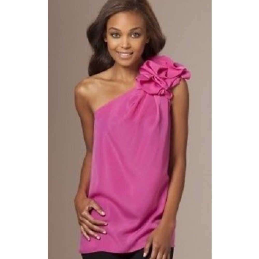 One shoulder purple top blouse size S - Picture 2 of 6